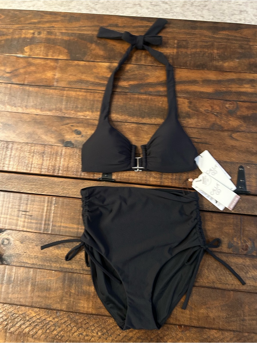 CALIA by Carrie Underwood Black Halter High-Waist Bikini